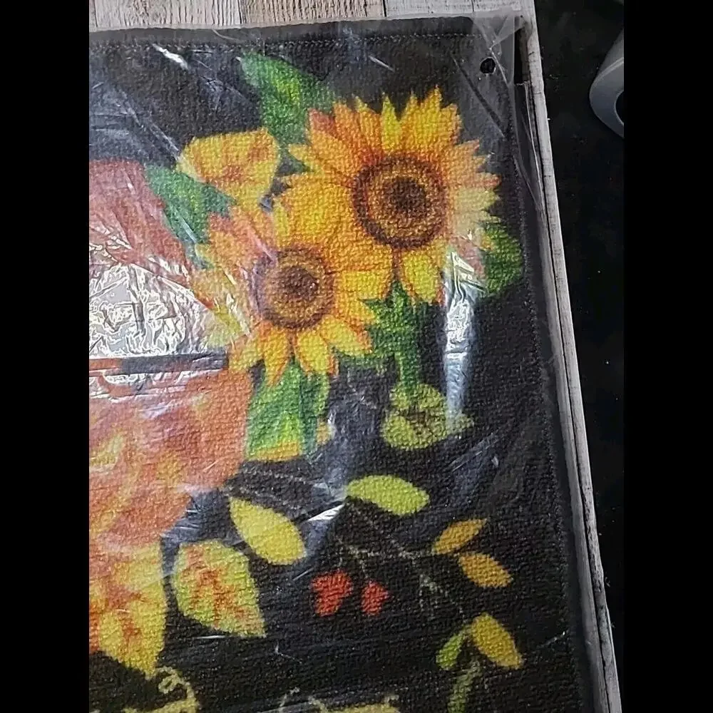 Happy Fall Y'all Slip Resistant Mat Pumpkins Sunflowers Autumn Leaves 24x16.